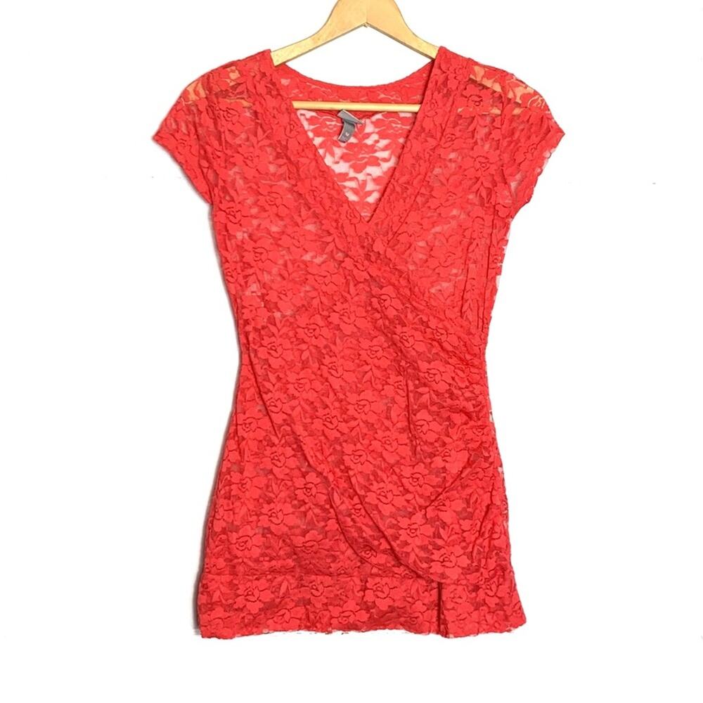 Vanity Sheer Floral Lace Spliced Wrap Top